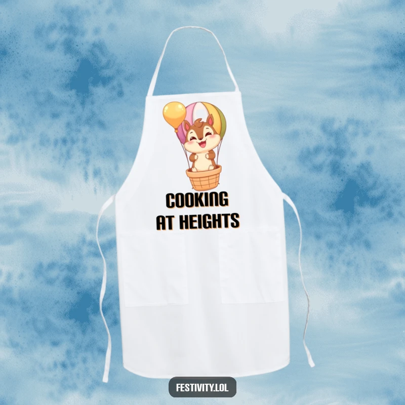 Funny Chipmunk Apron: A beaming chipmunk piloting a hot air balloon, ready to cook up some hilarious culinary creations.