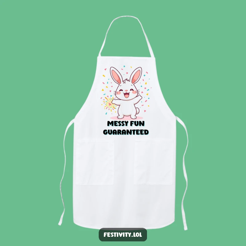 Funny Confetti Bunny Apron: Chef-Worthy Humor for the Kitchen