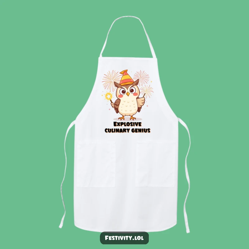 Funny Owl Firework Apron: Cook with Daring Style and Fun!