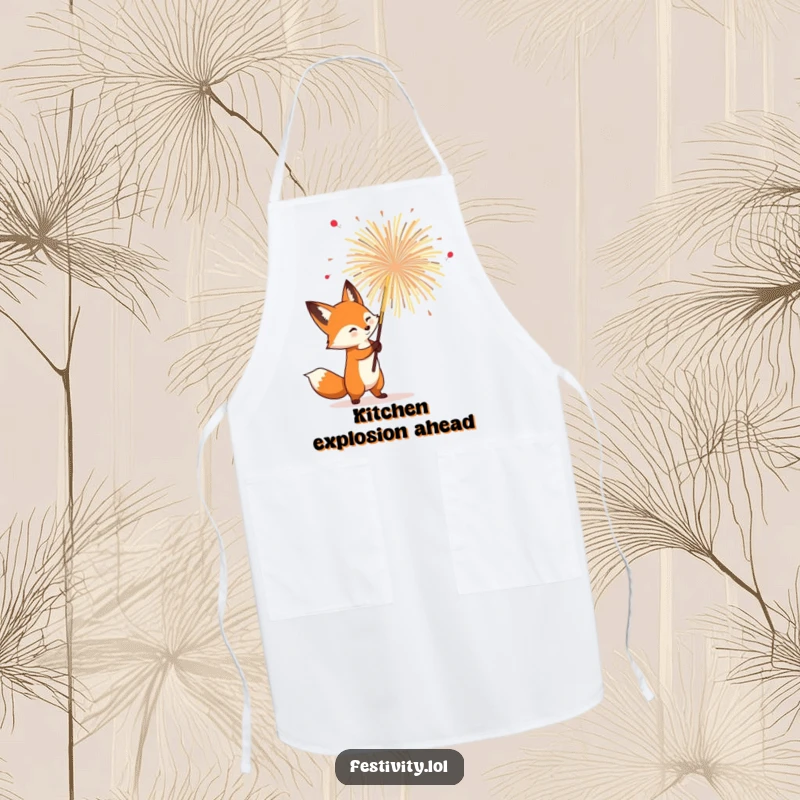 Funny Fox Apron: A determined fox holding a fiery firework, ready to create hilarious and explosive culinary masterpieces.