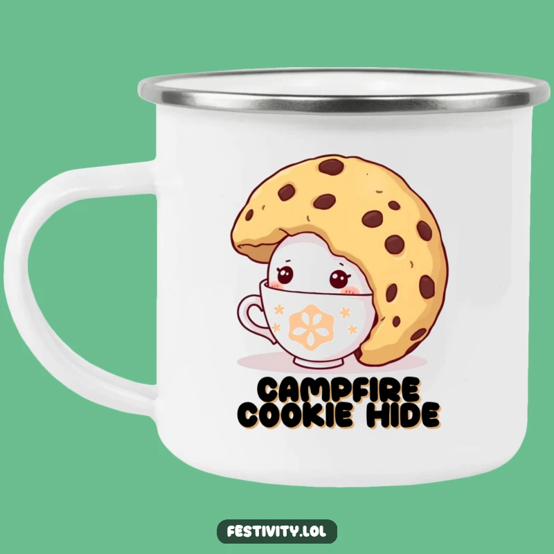 Funny Shy Teacup Camping Mug: Trailside Laughs with a Comical Cookie Treat, Excellent Funny Gift