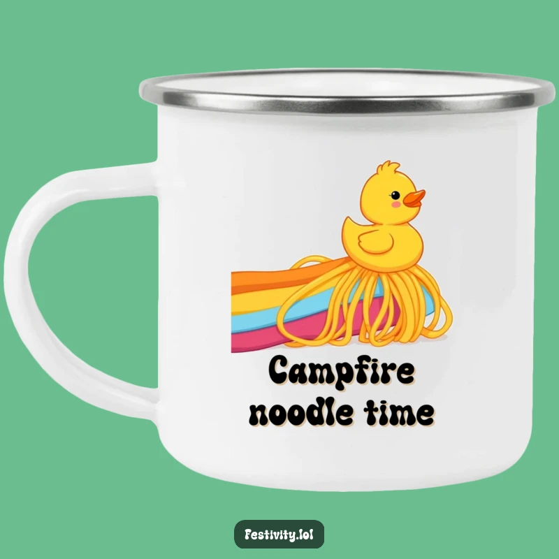 Funny Spaghetti Rainbow Duck Camping Mug: Adventure Fuel with Noodle Humor