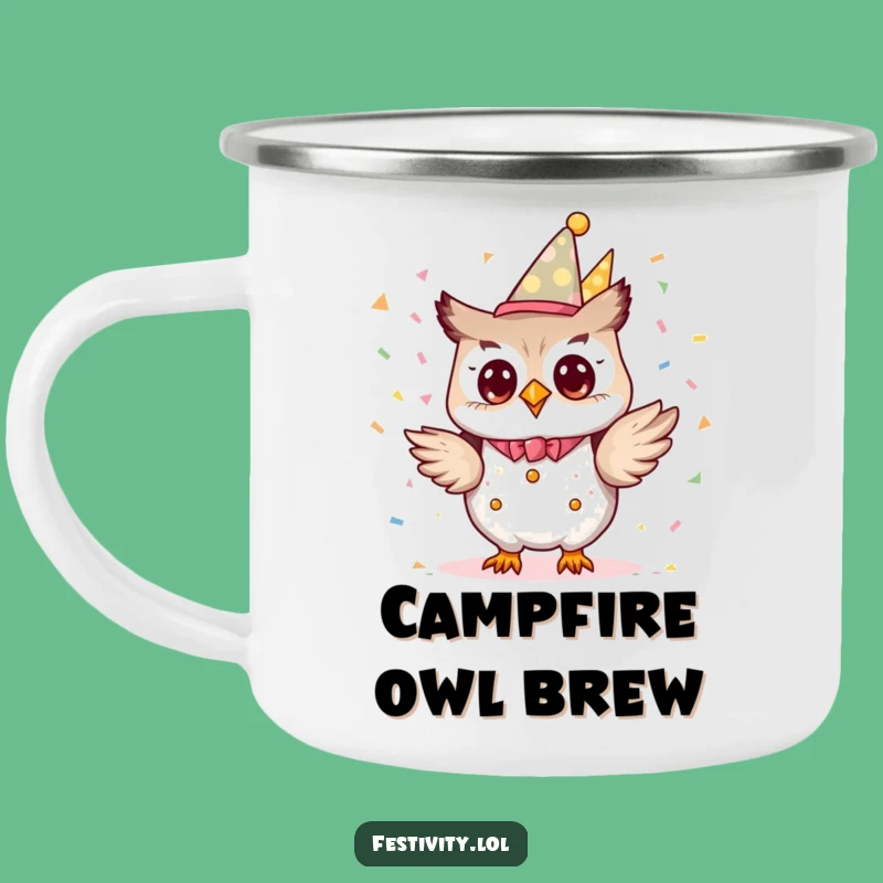 Funny Owl Party Camping Mug: Tiny Planner Confetti Enamel, Fun Funny Gift