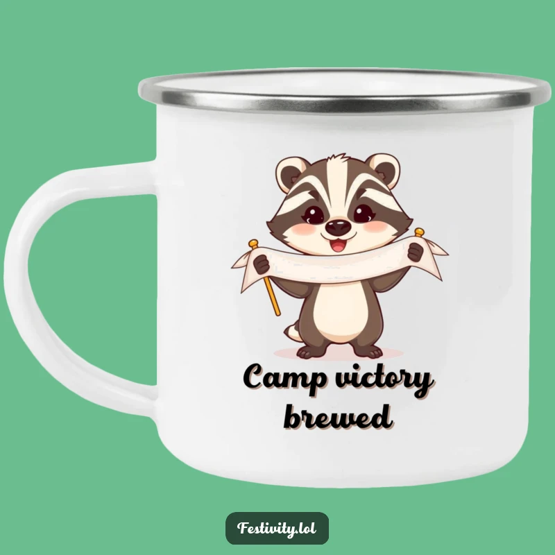 Durable Funny Badger Banner Camping Mug: Celebrate Adventures