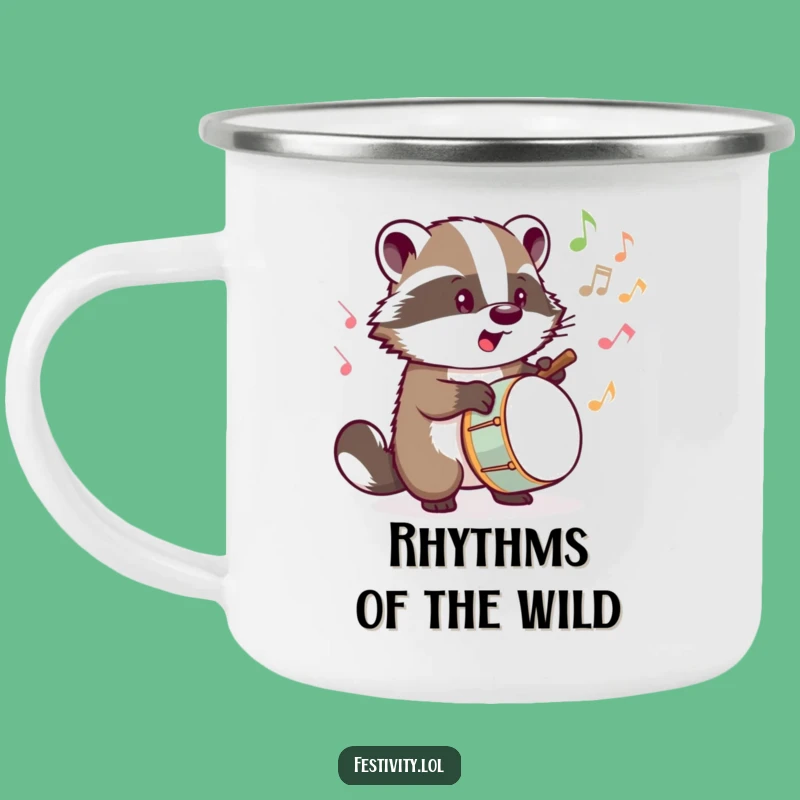 Funny Badger Drummer Camping Mug: Rock Out in the Wild!