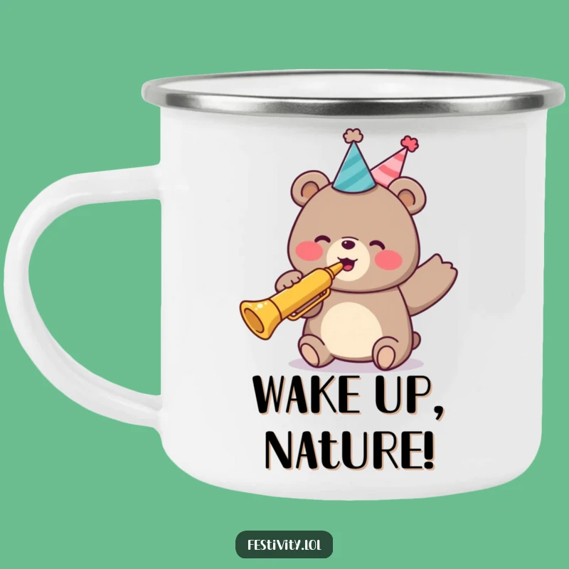 Funny Bear Party Trumpet Camping Mug: Adventure Fuelled by Hilarious Cheers!