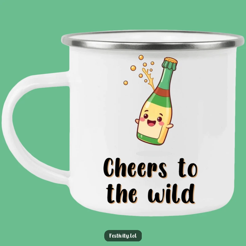 Funny Champagne Pop Camping Mug: Adventure Fuel with this Celebratory Splash Design