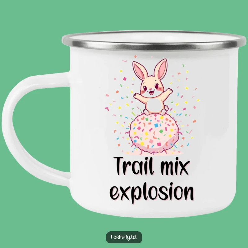 Funny Rabbit Confetti Camping Mug: Outdoor Bounce, Explosive Brew, Rugged Gift