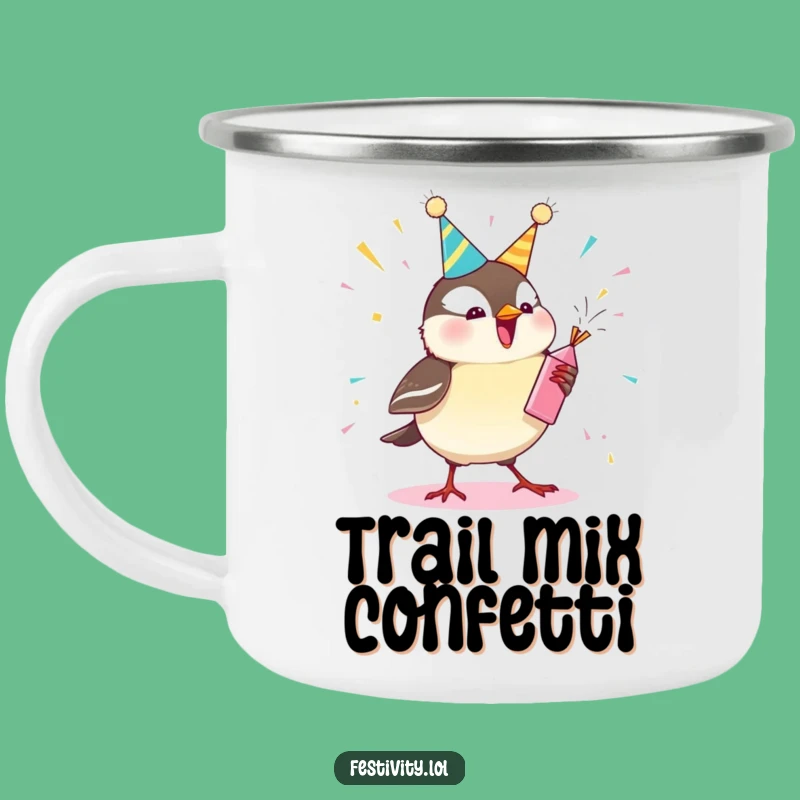 Funny Chickadee Party Popper Camping Mug - Adventure Fuelled by Cheer!