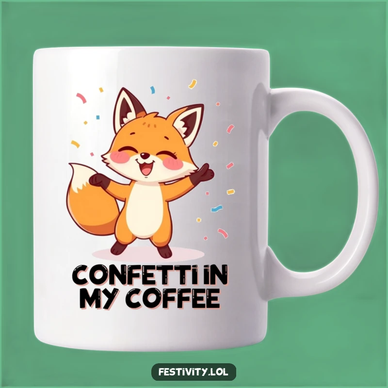 Funny Fox Dancing Confetti Mug: Express Your Joyful Spirit Hilariously!