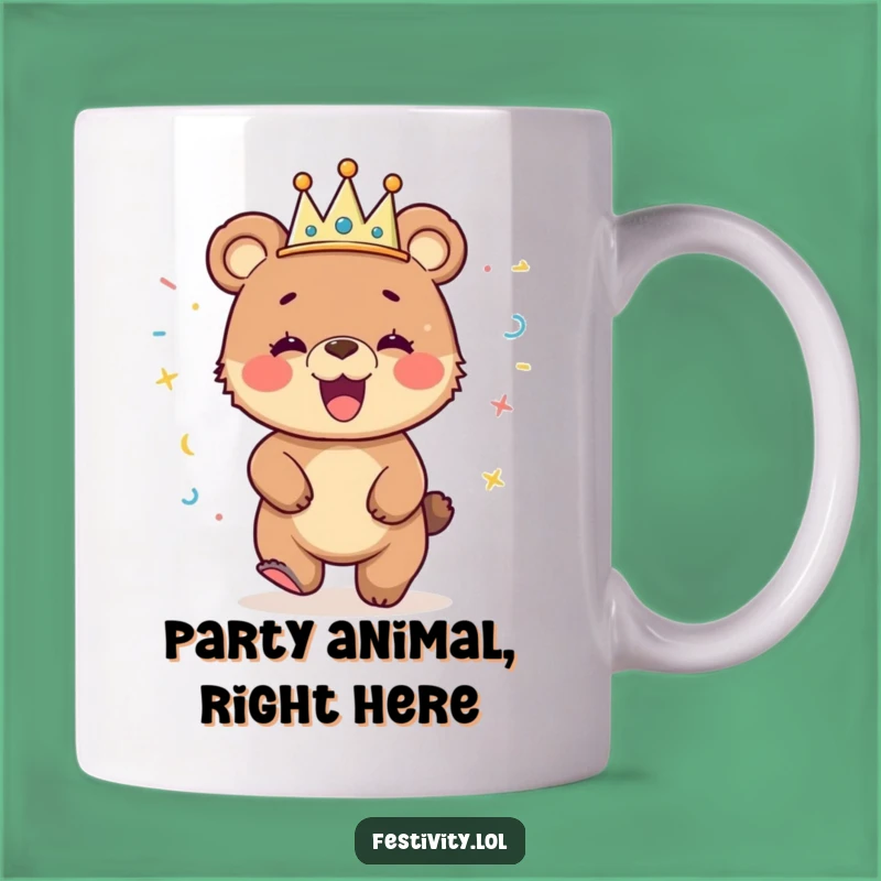 Funny Giggling Bear Cub Dancing Crown Mug: A Hilarious Birthday Gift for Bear Lovers!