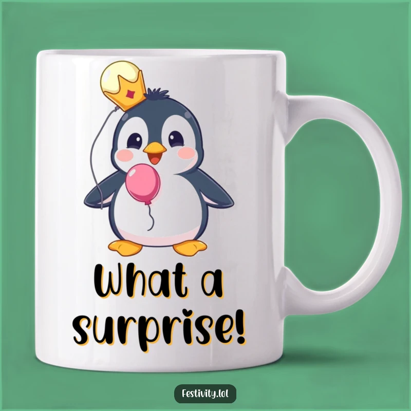 Funny Penguin King Mug - Royal Surprise with Balloon Gift!