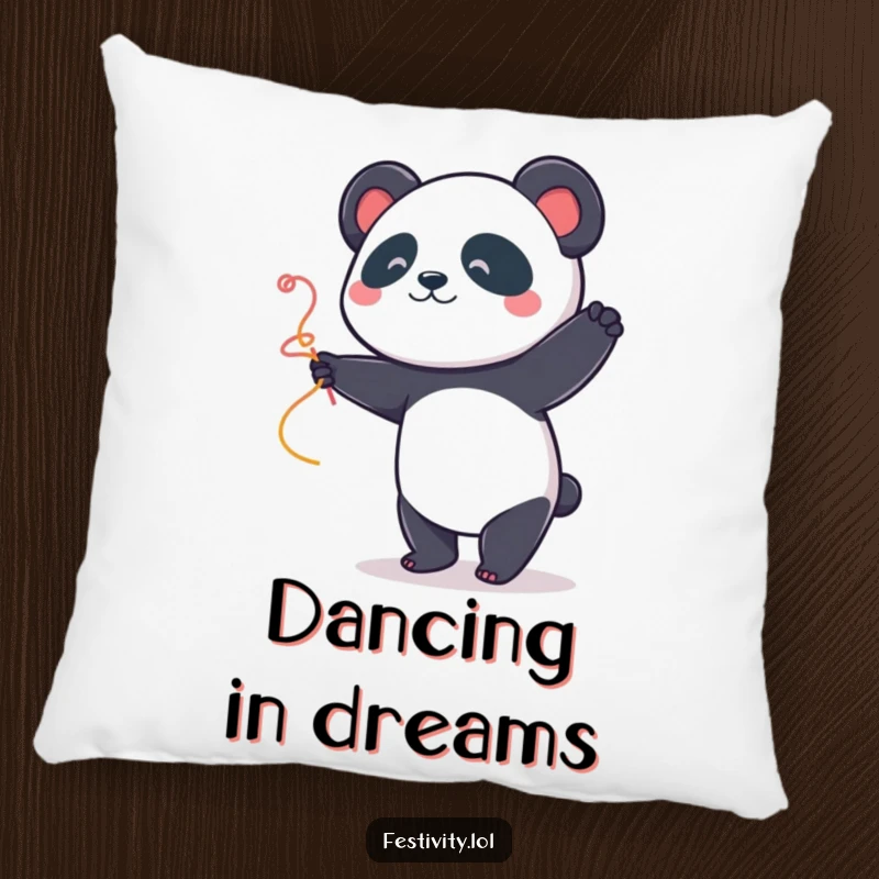 Funny Panda Dancer Pillow: A cute panda dances with a streamer, adding a soft, humorous, and playful touch to home decor.