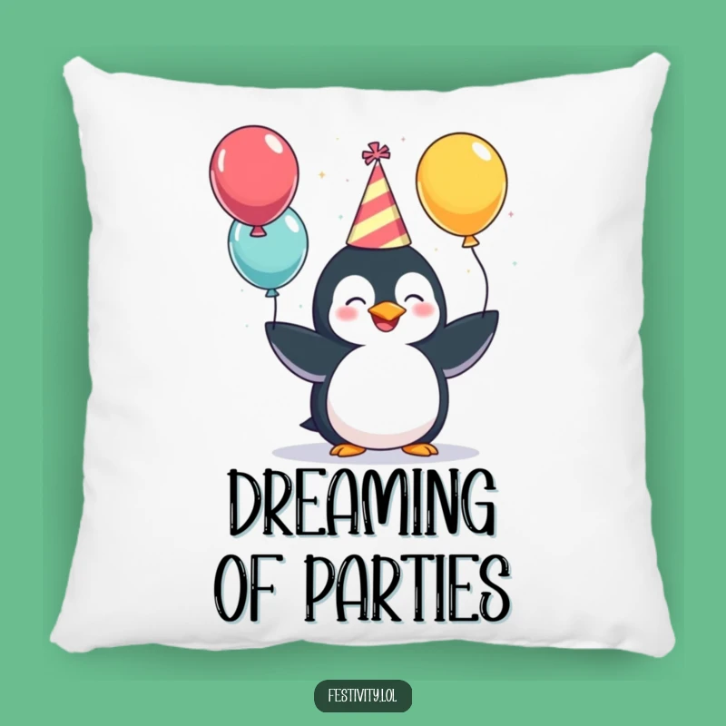 Funny Penguin Party Pillow: Giggling Juggler's Cozy Celebration, Comfort Humor