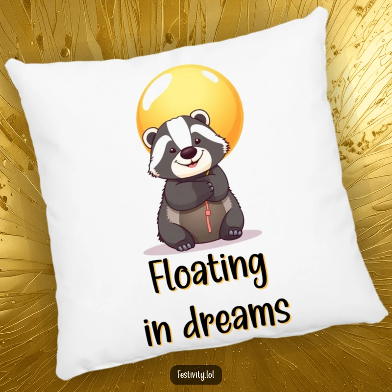 Funny Badger Balloon Pillow: A happy badger is hugged by a giant balloon, adding soft, heartwarming, and humorous decor.