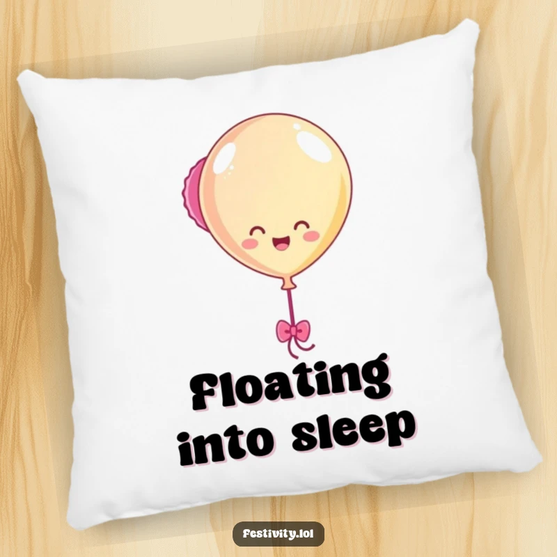 Funny Balloon Bobbing Pillow featuring a happy balloon character cheerfully bobbing with streamers trailing, offering soft and humorous cheerful comfort.