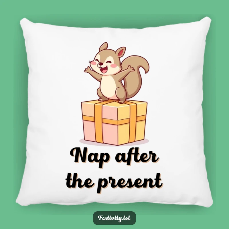 Funny Squirrel Pillow: Cozy Cushion with a Delighted Rodent on a Giant Present