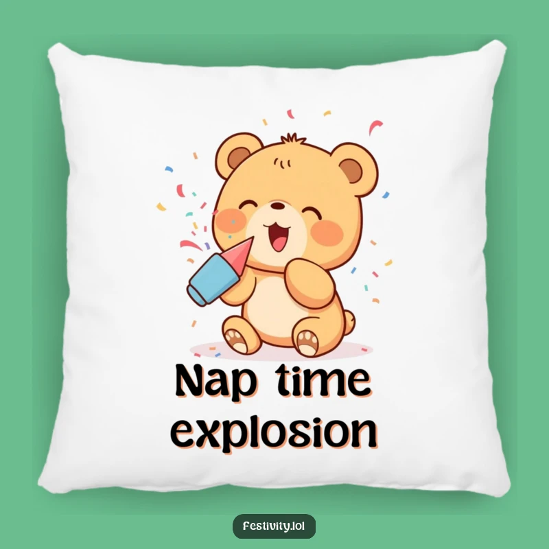 Funny Bear Cub Party Pillow: Excited Cub's Cozy Confetti, Comfort Humor