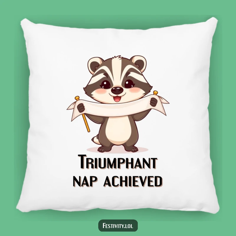 Comfy Funny Badger Banner Pillow: Huggable Triumph