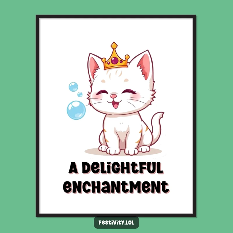 Funny Kitten Bubble Crown Digital Art: Instant Royal Charm for Your Walls!