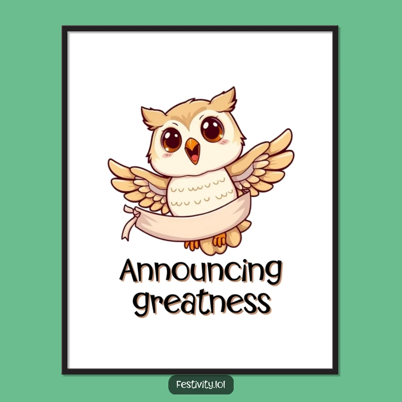Funny Owl Banner Digital Art: Printable Wise Design, Instant Funny Gift Download