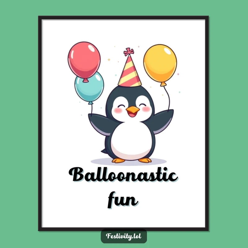 Funny Penguin Party Digital Art: Giggling Juggler's Festive Fun, Whimsical Wall Decor