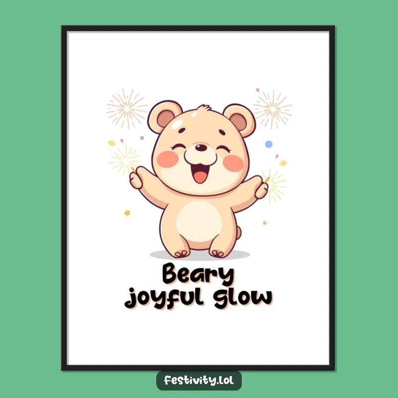 Funny Joyful Bear Cub Digital Art - Instant Adorable Decor