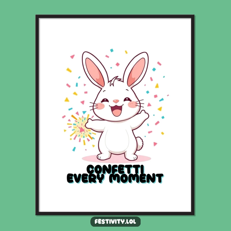 Funny Confetti Bunny Digital Art: Instant Joyful Decor