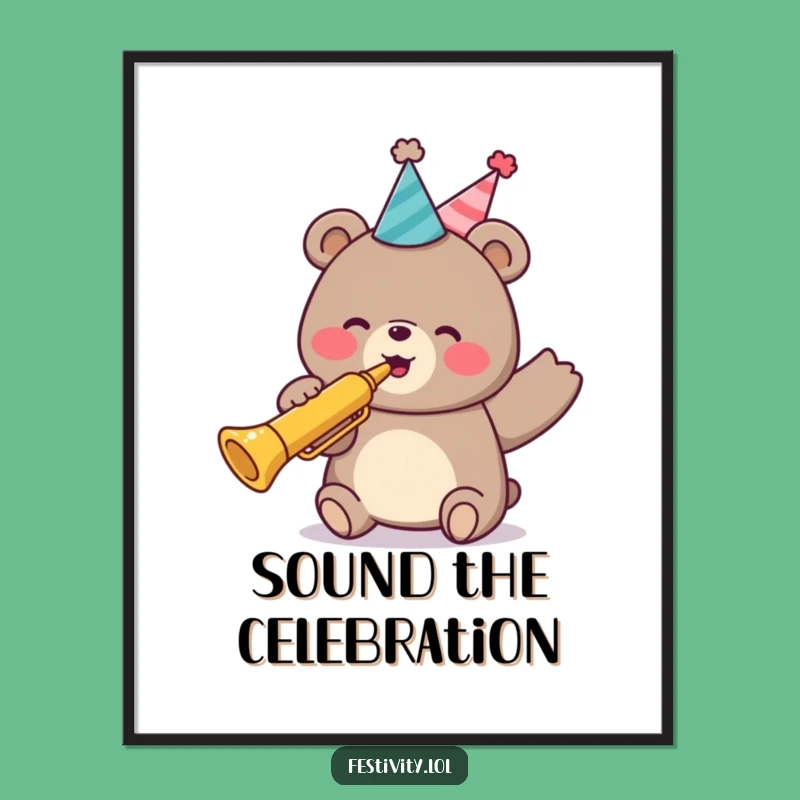 Funny Bear Party Trumpet Digital Art: Instant Joy for Your Walls!
