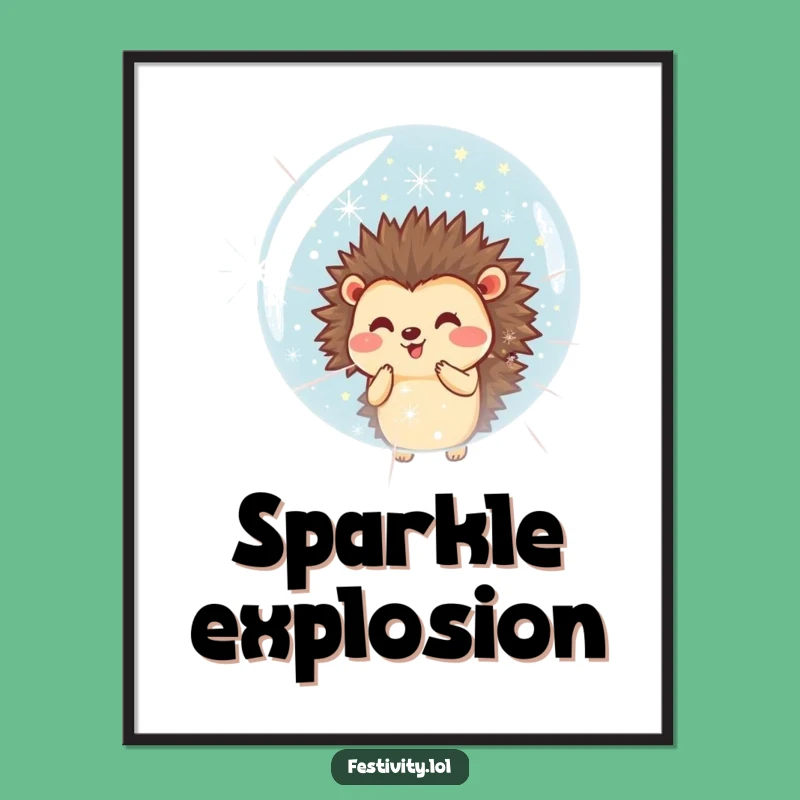 Funny Hedgehog Fireworks Bubble Digital Art Print: Whimsical Decor!