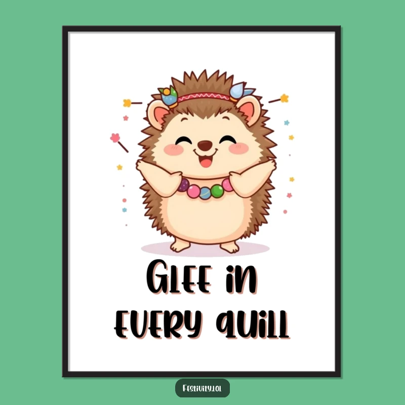 Funny Hedgehog Garland Dance Digital Art: Instant Festive & Hilarious Wall Decor