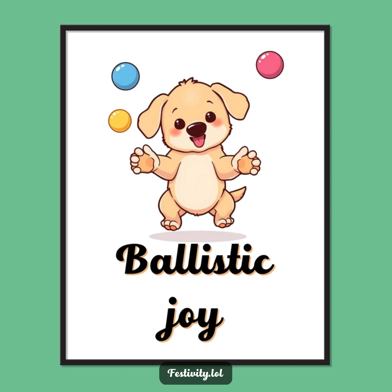 Funny Puppy Juggling Digital Art: Adorable Printable Decor - Hilarious Gift!