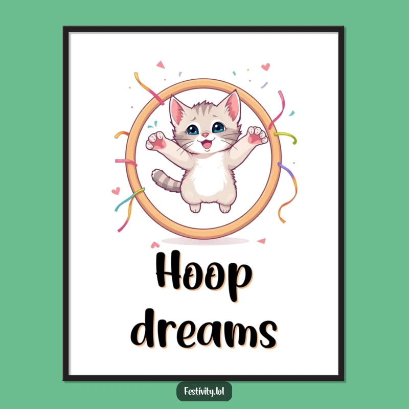 Funny Kitten Hoop Leap Digital Print: Instant Playful Laughs for Your Walls!