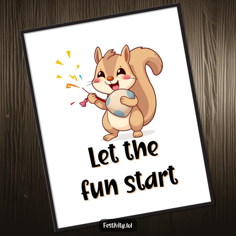 Funny Squirrel Digital Art: A delighted squirrel holds a party popper, ready to bring humorous celebration to your digital space.