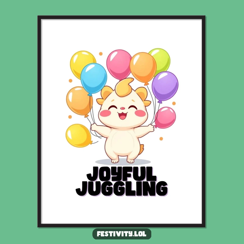 Funny Juggling Creature Digital Art - Balloon Joy - Instant Download
