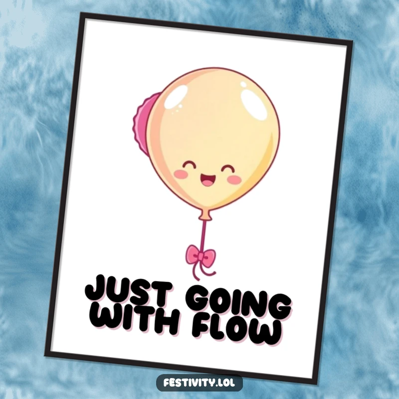 Funny Balloon Bobbing Digital Art Print of a happy balloon character cheerfully bobbing with streamers, offering instant humorous party decor.