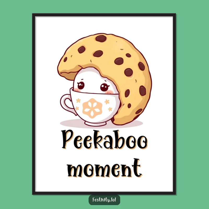 Funny Shy Teacup Digital Art: Printable Comical Cookie Peek, Instant Funny Gift Download
