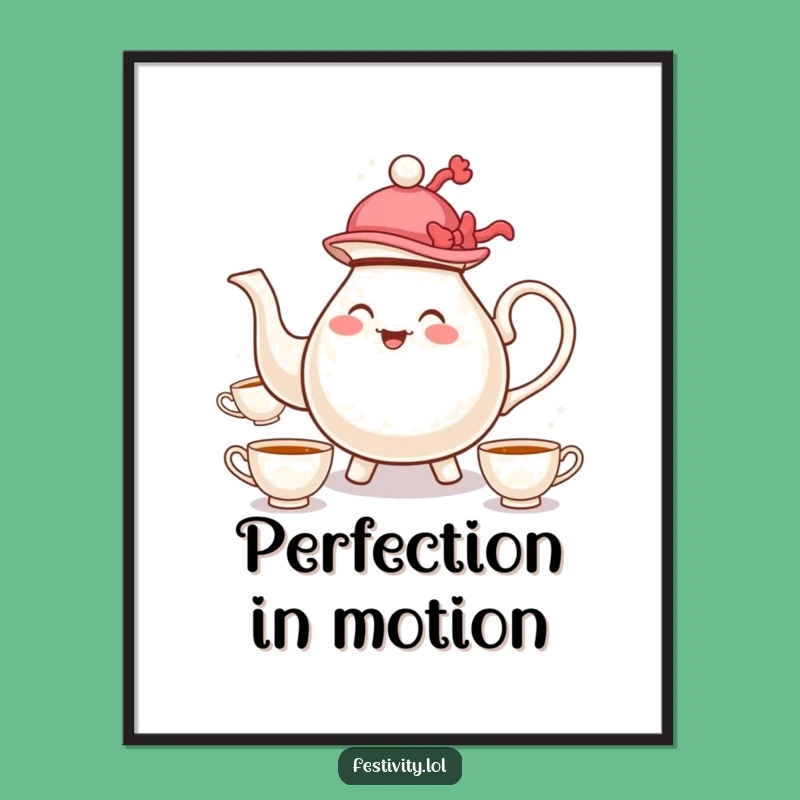 Funny Teapot Juggling Art Print: Whimsical Cartoon Character Digital Download Gift