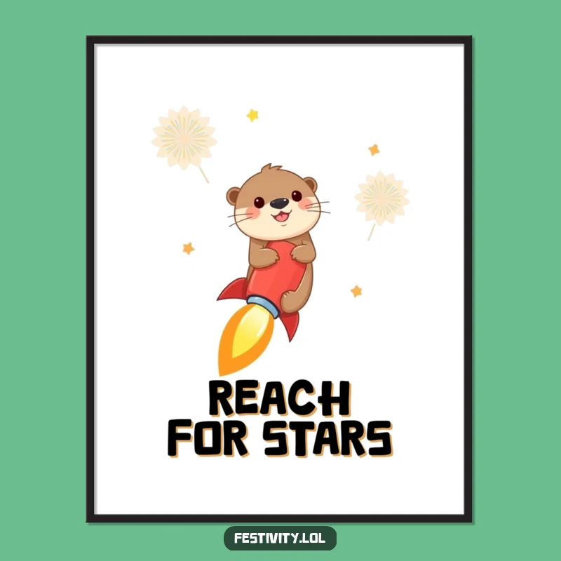 Funny Otter Rocket Digital Art: Cheerful Ride, Instant Whimsical Decor