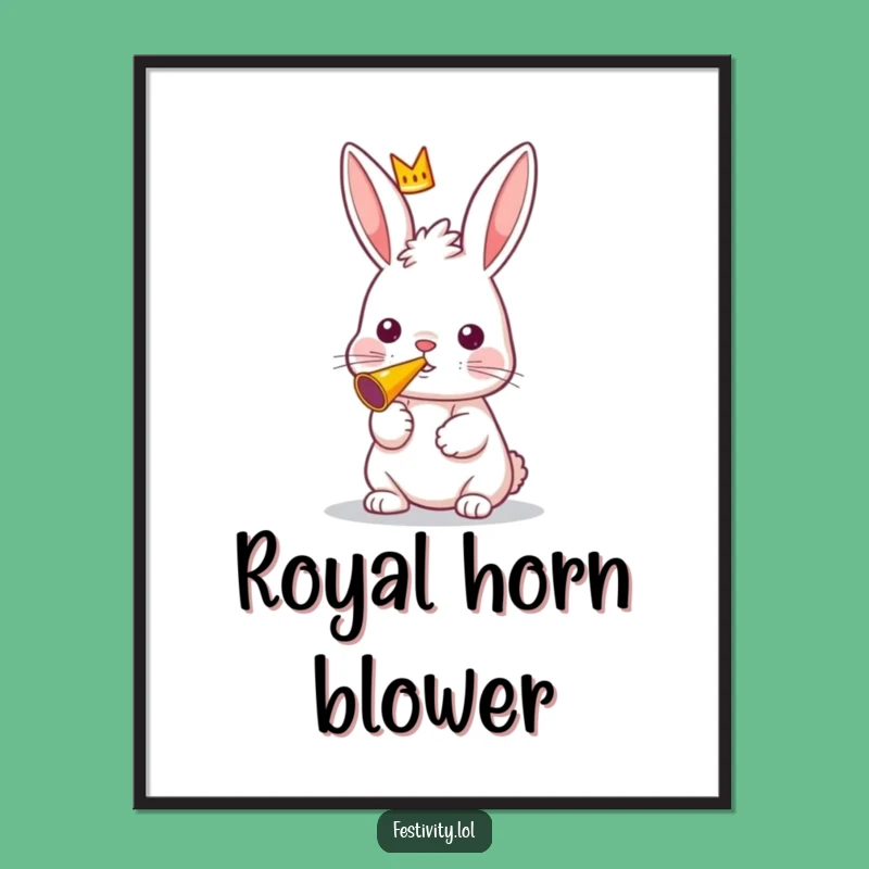 Funny Rabbit Digital Art: Curious King Blows Party Horn for Celebration