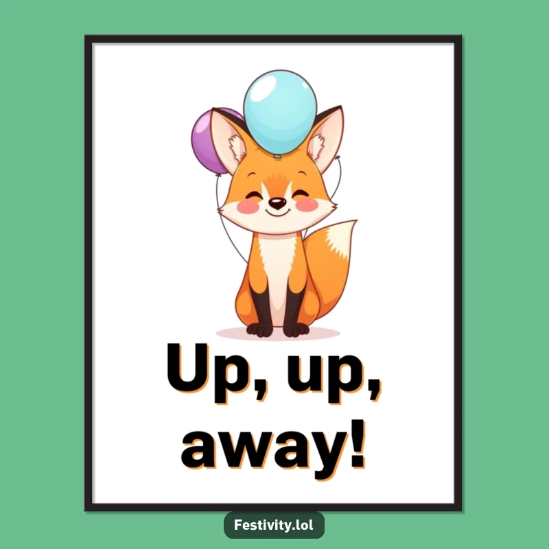 Funny Fox Balloon Digital Art: Happy Balance, Instant Whimsical Decor
