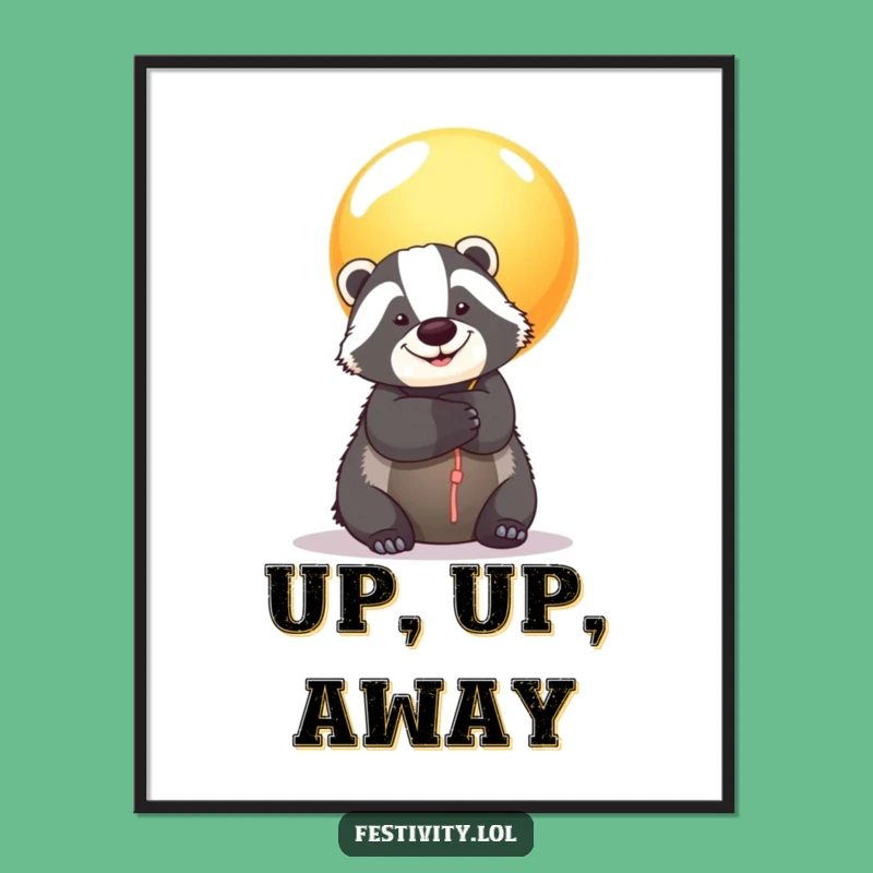 Funny Badger Balloon Digital Art: Printable Hugs for Walls