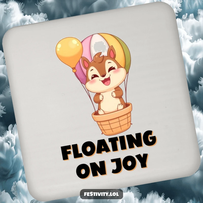 Funny Chipmunk Coaster: A beaming chipmunk in a hot air balloon, adding a touch of funny joy to your drink setup.