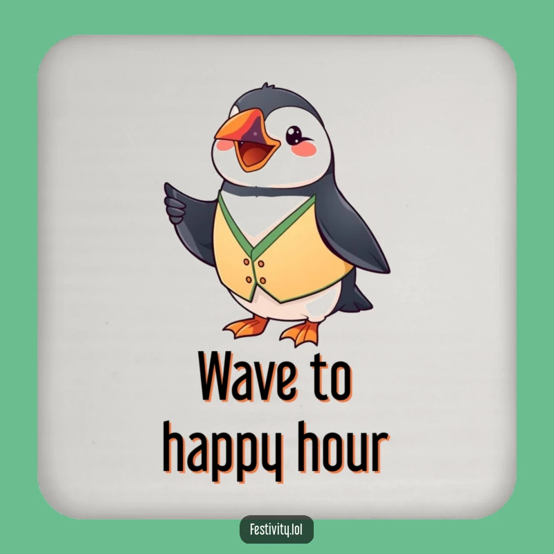Funny Puffin Flag Coaster: Protect Surfaces with Festivity