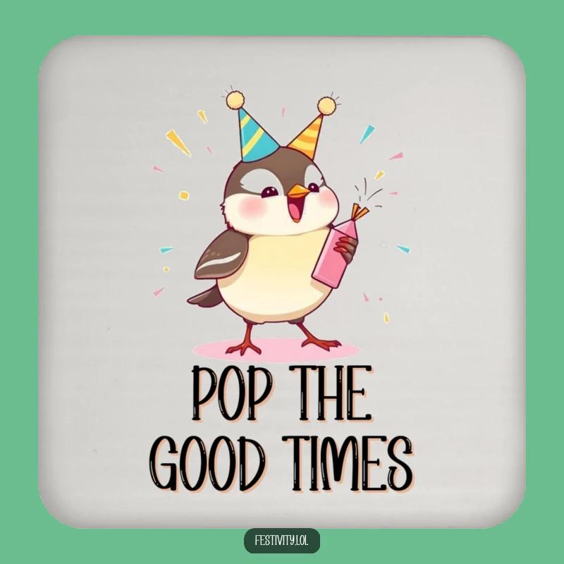 Funny Chickadee Party Popper Coaster - Protect Surfaces with Festive Fun!