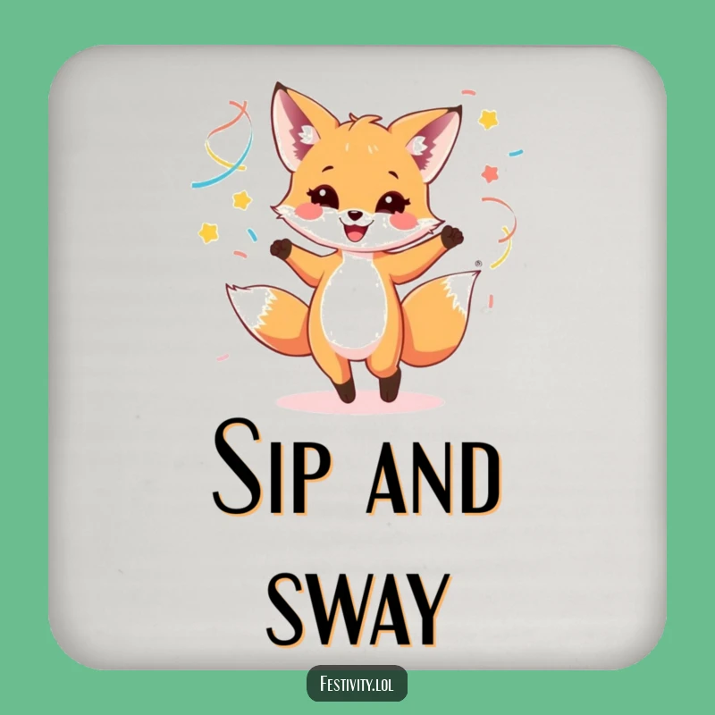 Funny Fox Cub Dance Coaster Set - Protect Tables with Streamer Fun!