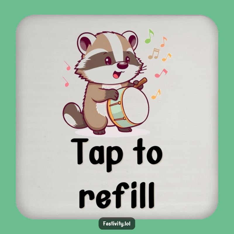 Funny Badger Drummer Coaster: Protect Surfaces with Musical Style!