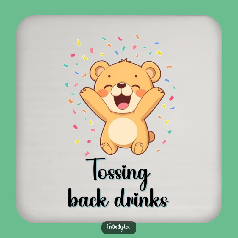 Funny Bear Cub Confetti Coasters: Protect Surfaces with Humor, Perfect Funny Gift Set