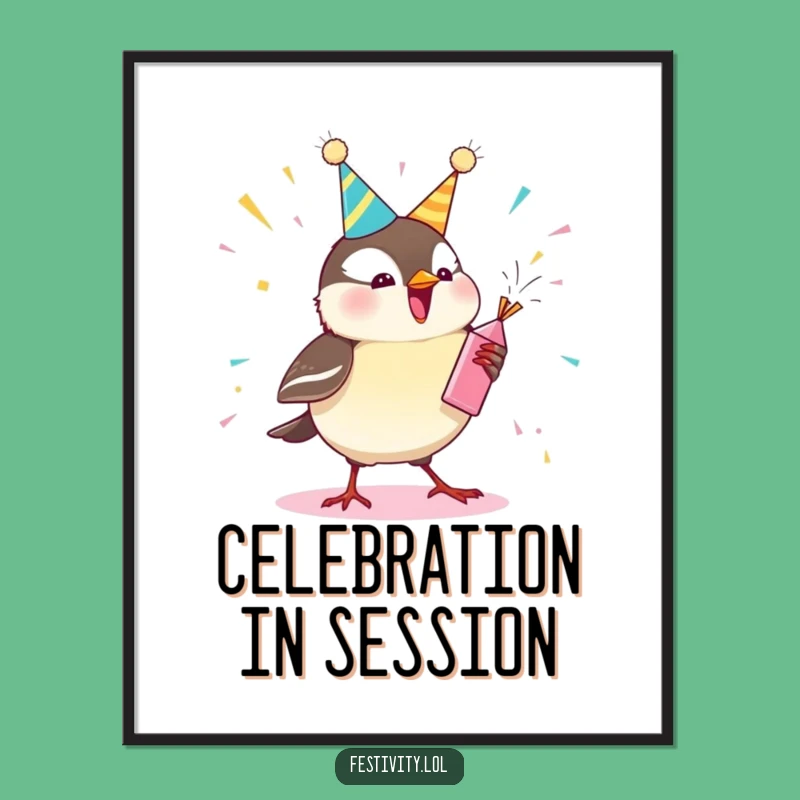 Funny Chickadee Party Popper Poster - Vibrant Wall Art for Joyful Spaces