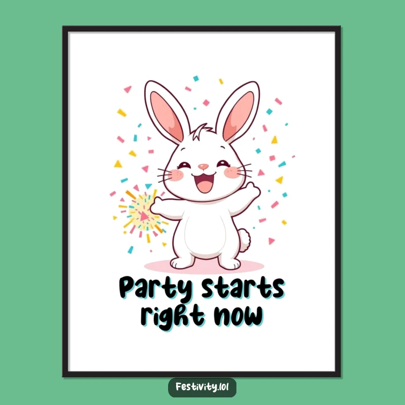 Funny Confetti Bunny Poster: Joyful Wall Art for a Laugh